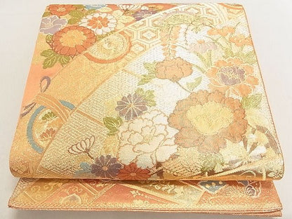 平和屋着物◎佐賀錦　六通柄袋帯　吉祥舞蝶草花文　金糸　逸品　DAAH0755cm