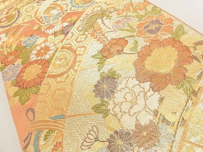 平和屋着物◎佐賀錦　六通柄袋帯　吉祥舞蝶草花文　金糸　逸品　DAAH0755cm