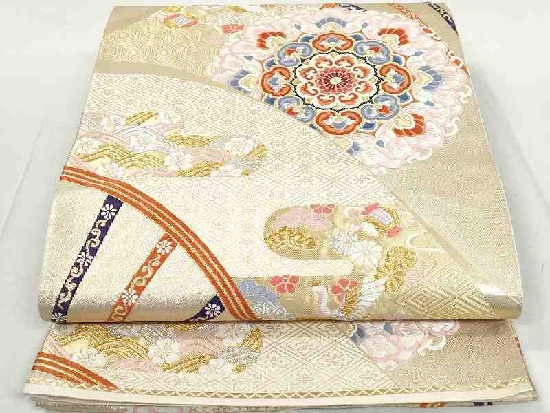 平和屋着物◎六通柄袋帯 唐織 青海波扇紋 逸品 DAAG3821ea