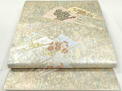 平和屋着物◎六通柄袋帯 唐織 扇面花文 金銀糸 引箔 逸品 DAAG3825ea