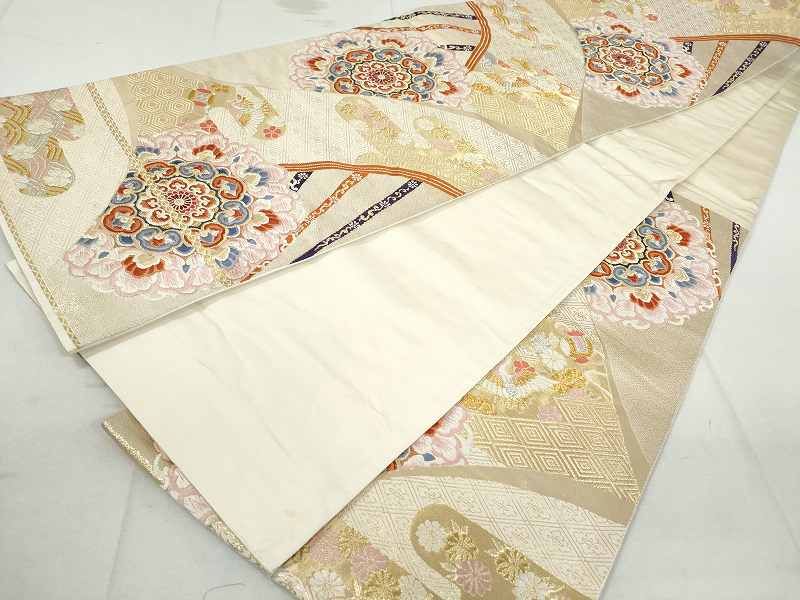平和屋着物◎六通柄袋帯 唐織 青海波扇紋 逸品 DAAG3821ea