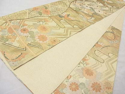 平和屋着物◎佐賀錦 六通柄袋帯 エ霞花蝶文 金糸 逸品 BAAI1231sa
