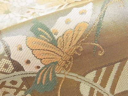 平和屋着物◎佐賀錦 六通柄袋帯 エ霞花蝶文 金糸 逸品 BAAI1231sa