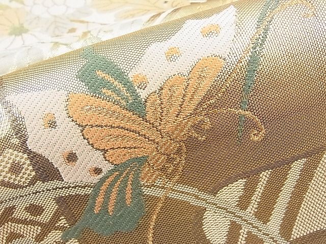 平和屋着物◎佐賀錦 六通柄袋帯 エ霞花蝶文 金糸 逸品 BAAI1231sa