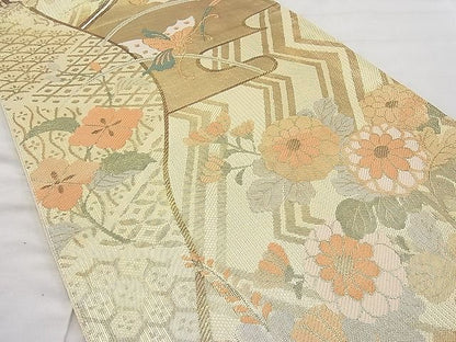 平和屋着物◎佐賀錦 六通柄袋帯 エ霞花蝶文 金糸 逸品 BAAI1231sa