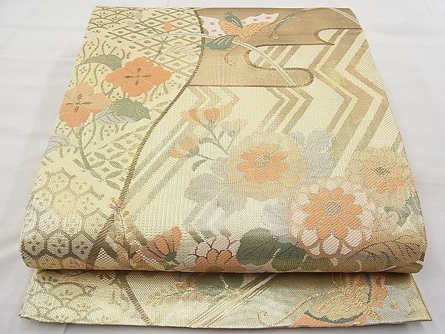 平和屋着物◎佐賀錦 六通柄袋帯 エ霞花蝶文 金糸 逸品 BAAI1231sa