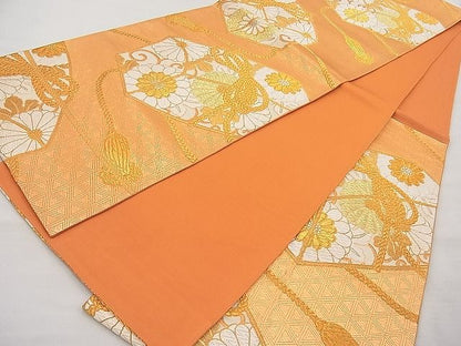 平和屋着物◎六通柄袋帯　唐織　花文箱　金糸　やまとオリジナル　逸品　BAAI1247sa