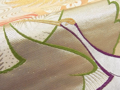 平和屋着物◎六通柄袋帯 唐織 飛鶴松花唐草文 金銀糸 逸品 BAAI1251sa
