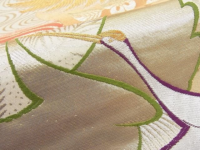 平和屋着物◎六通柄袋帯 唐織 飛鶴松花唐草文 金銀糸 逸品 BAAI1251sa