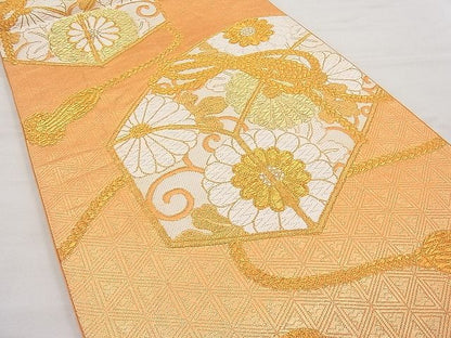 平和屋着物◎六通柄袋帯　唐織　花文箱　金糸　やまとオリジナル　逸品　BAAI1247sa