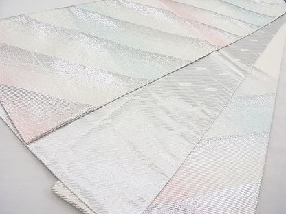 平和屋着物◎佐賀錦 六通柄袋帯 KEIKO作 斜線文 銀糸 逸品 BAAI1250sa