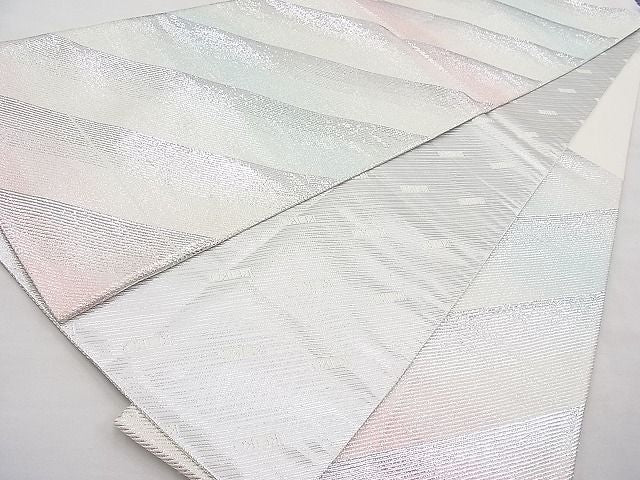 平和屋着物◎佐賀錦 六通柄袋帯 KEIKO作 斜線文 銀糸 逸品 BAAI1250sa