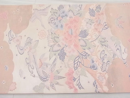 平和屋着物◎太鼓柄袋帯 すくい織 花鳥唐草文 逸品 BAAI1248sa