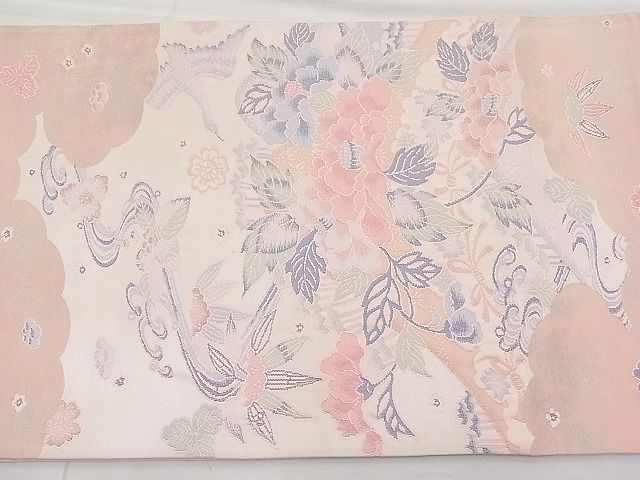 平和屋着物◎太鼓柄袋帯 すくい織 花鳥唐草文 逸品 BAAI1248sa