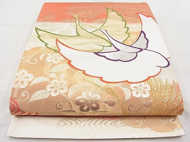 平和屋着物◎六通柄袋帯 唐織 飛鶴松花唐草文 金銀糸 逸品 BAAI1251sa