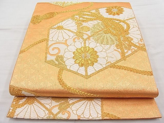 平和屋着物◎六通柄袋帯　唐織　花文箱　金糸　やまとオリジナル　逸品　BAAI1247sa
