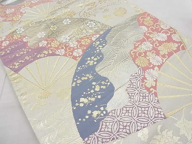平和屋着物◎六通柄袋帯 唐織 扇面花唐草文 金銀糸 逸品 BAAI1270sa
