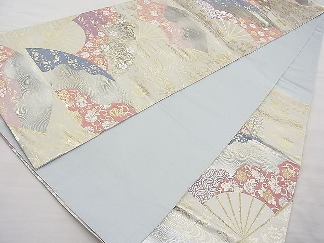 平和屋着物◎六通柄袋帯 唐織 扇面花唐草文 金銀糸 逸品 BAAI1270sa