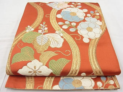 平和屋着物◎六通柄袋帯 唐織 立涌桐菊花菱文 金糸 逸品 BAAI1265sa