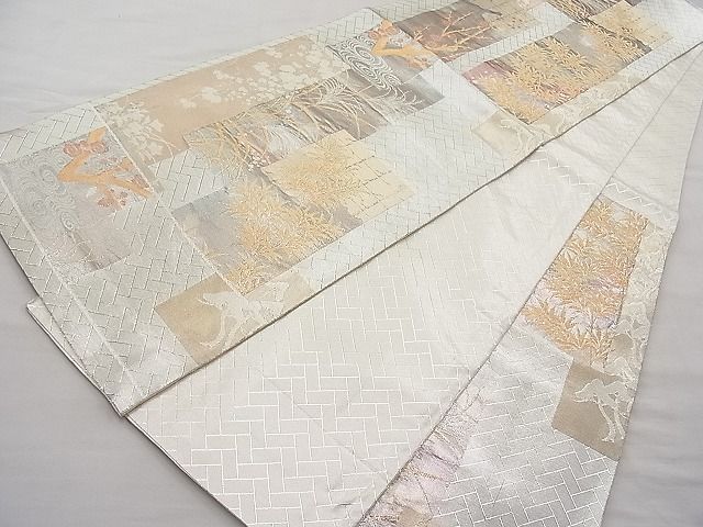 平和屋着物◎佐賀錦 六通柄袋帯 短冊四季草花文 金銀糸 逸品 BAAI1276sa