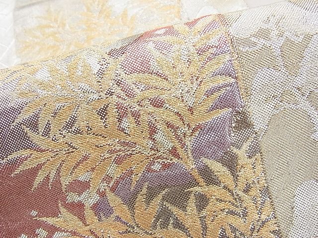 平和屋着物◎佐賀錦 六通柄袋帯 短冊四季草花文 金銀糸 逸品 BAAI1276sa