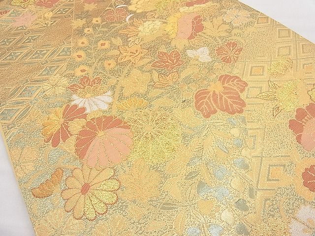 平和屋着物◎六通柄袋帯 流水草花文 金銀糸 逸品 BAAI1286sa