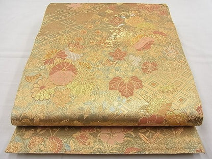 平和屋着物◎六通柄袋帯 流水草花文 金銀糸 逸品 BAAI1286sa