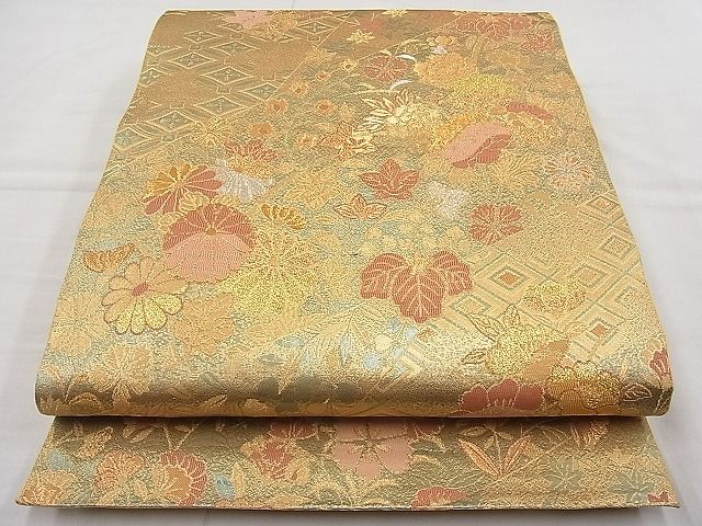 平和屋着物◎六通柄袋帯 流水草花文 金銀糸 逸品 BAAI1286sa