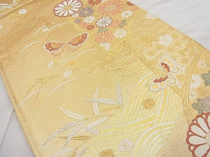 平和屋着物◎六通柄袋帯 唐織 舞蝶流水草花文 金銀糸 逸品 BAAI1288sa