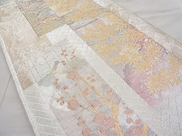 平和屋着物◎佐賀錦 六通柄袋帯 短冊四季草花文 金銀糸 逸品 BAAI1276sa