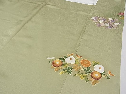 平和屋本店●極上 野口彦太郎 大彦三代目 江戸染繍友禅 色留袖 駒刺繍 草花文 暈し染め 高島屋扱い 柳茶色地 逸品 CYAA0511s4