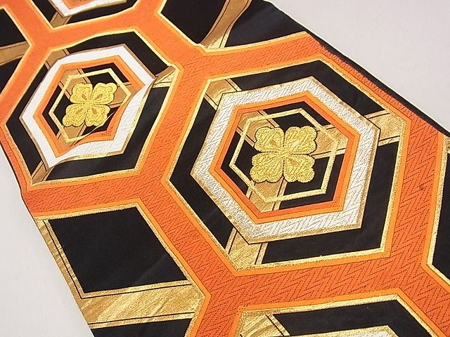 平和屋着物◎六通柄袋帯 唐織 亀甲花文 黒地 金銀糸 逸品 DAAH0271ya