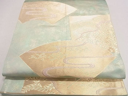 平和屋着物◎六通柄袋帯 地紙色紙花文 金糸 引箔 逸品 DAAH0284ya
