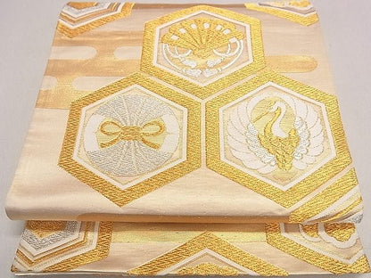 平和屋着物◎六通柄袋帯 エ霞飛鶴亀甲文 金銀糸 逸品 DAAH0270ya