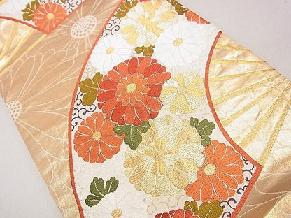 平和屋着物◎六通柄袋帯 唐織 菊唐草扇面 金糸 逸品 DAAH0292ya