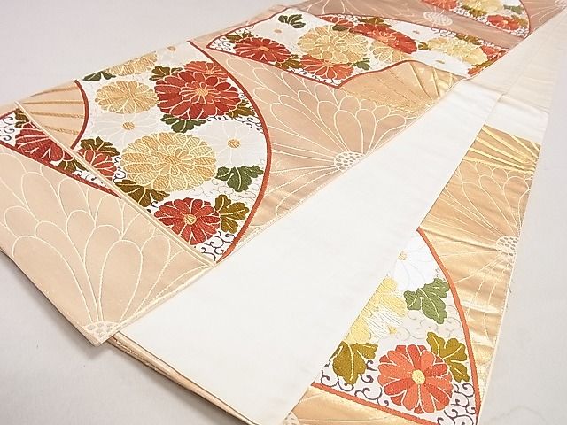 平和屋着物◎六通柄袋帯 唐織 菊唐草扇面 金糸 逸品 DAAH0292ya