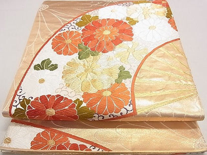 平和屋着物◎六通柄袋帯 唐織 菊唐草扇面 金糸 逸品 DAAH0292ya