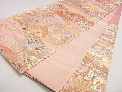 平和屋着物◎六通柄袋帯 御所車扇面花文 金糸 逸品 DAAH0294ya