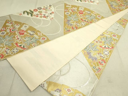 平和屋着物◎六通柄袋帯　唐織　宝尽くし　吉祥檜扇花文　金銀糸　逸品　DAAH4520yyy