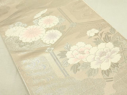 平和屋着物◎西陣 六通柄袋帯 唐織 霞亀甲花文 銀糸 証紙付き 逸品 DAAH4627yyy