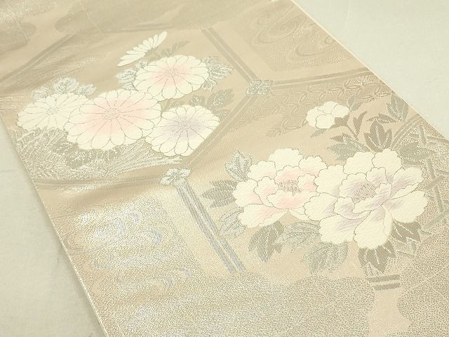 平和屋着物◎西陣 六通柄袋帯 唐織 霞亀甲花文 銀糸 証紙付き 逸品 DAAH4627yyy