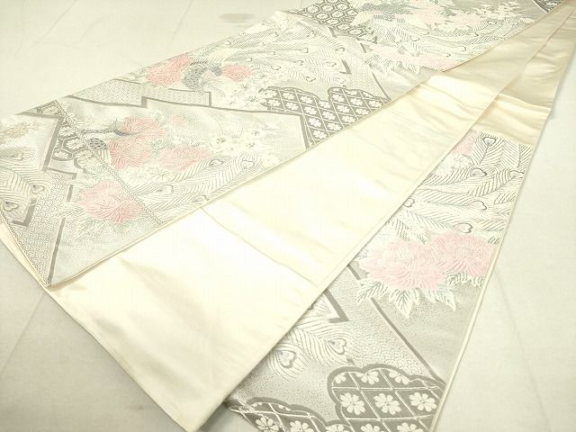 平和屋着物◎六通柄袋帯 勝宝花鳥文 プラチナ箔 逸品 DAAH4649yyy