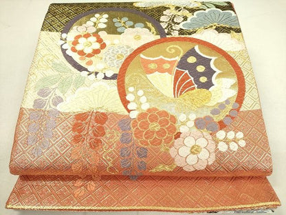 平和屋着物◎佐賀錦　六通柄袋帯　唐織　舞蝶松花文　金銀糸　逸品　DAAH4650yyy