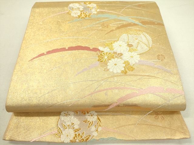 平和屋着物◎六通柄袋帯 唐織 雪芝花丸文 金糸 逸品 DAAH4658yyy
