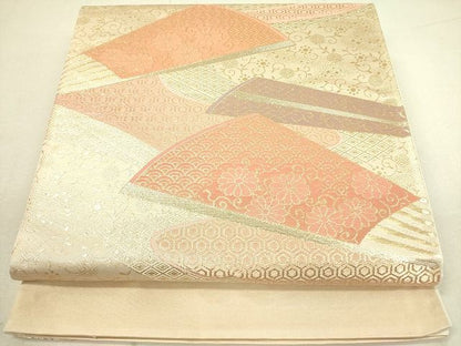 平和屋着物◎西陣 六通柄袋帯 吉祥扇面花文 金糸 証紙付き 逸品 DAAH4669yyy