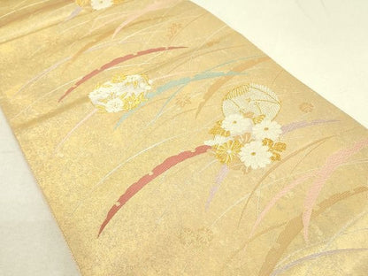 平和屋着物◎六通柄袋帯 唐織 雪芝花丸文 金糸 逸品 DAAH4658yyy