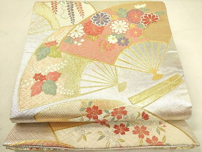 平和屋着物◎佐賀錦 六通柄袋帯 唐織 吉祥扇面花文 金銀糸 逸品 DAAH4664yyy