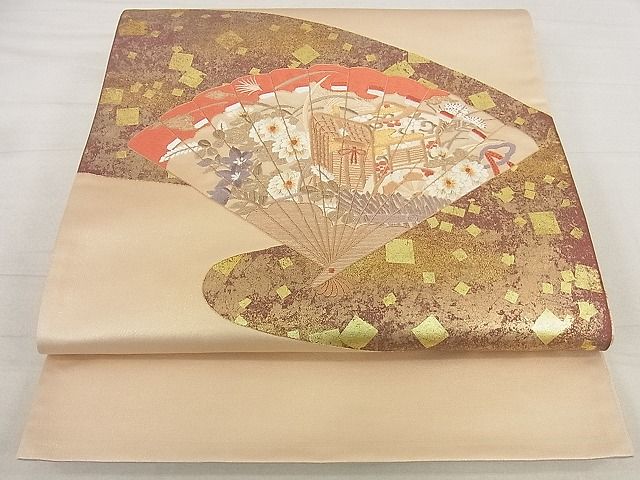 平和屋着物■太鼓柄袋帯 刺繍 檜扇御所車花文 金彩 DAAF6919du