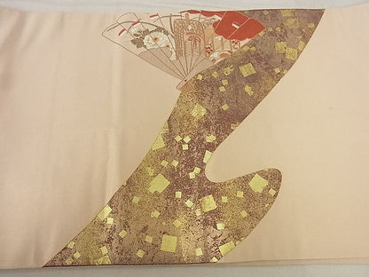 平和屋着物■太鼓柄袋帯 刺繍 檜扇御所車花文 金彩 DAAF6919du
