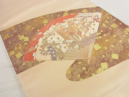 平和屋着物■太鼓柄袋帯 刺繍 檜扇御所車花文 金彩 DAAF6919du